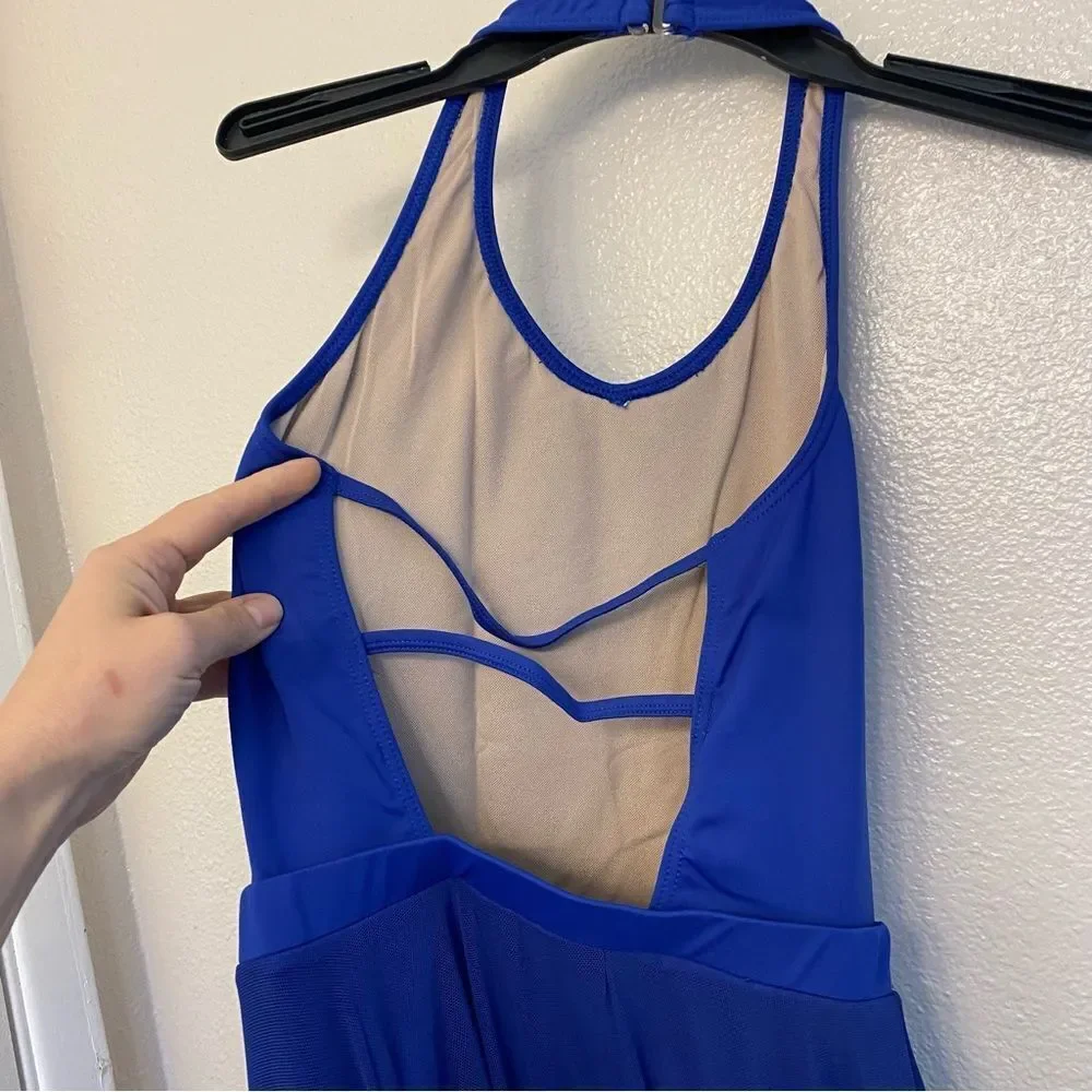 Revolution Dance royal blue dress Leotard costume RC19746 hi low mesh SA adult